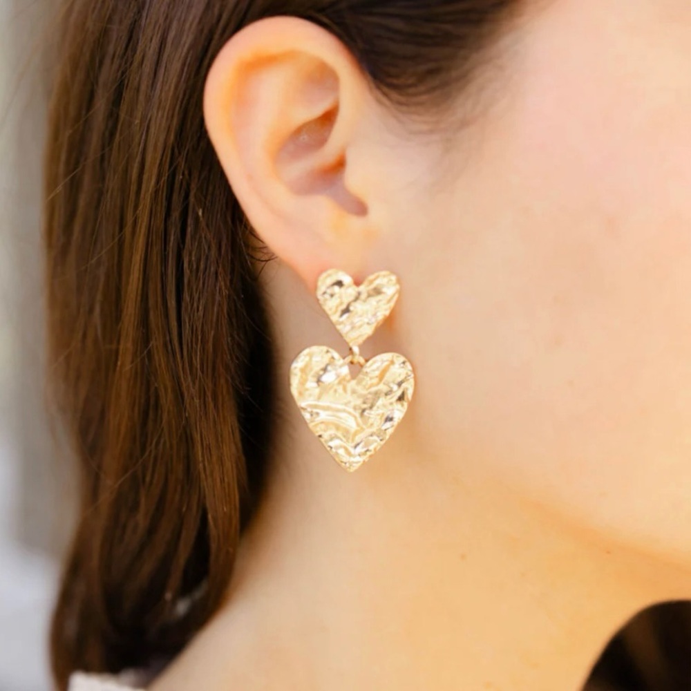 Hammered Heart Drop Earrings